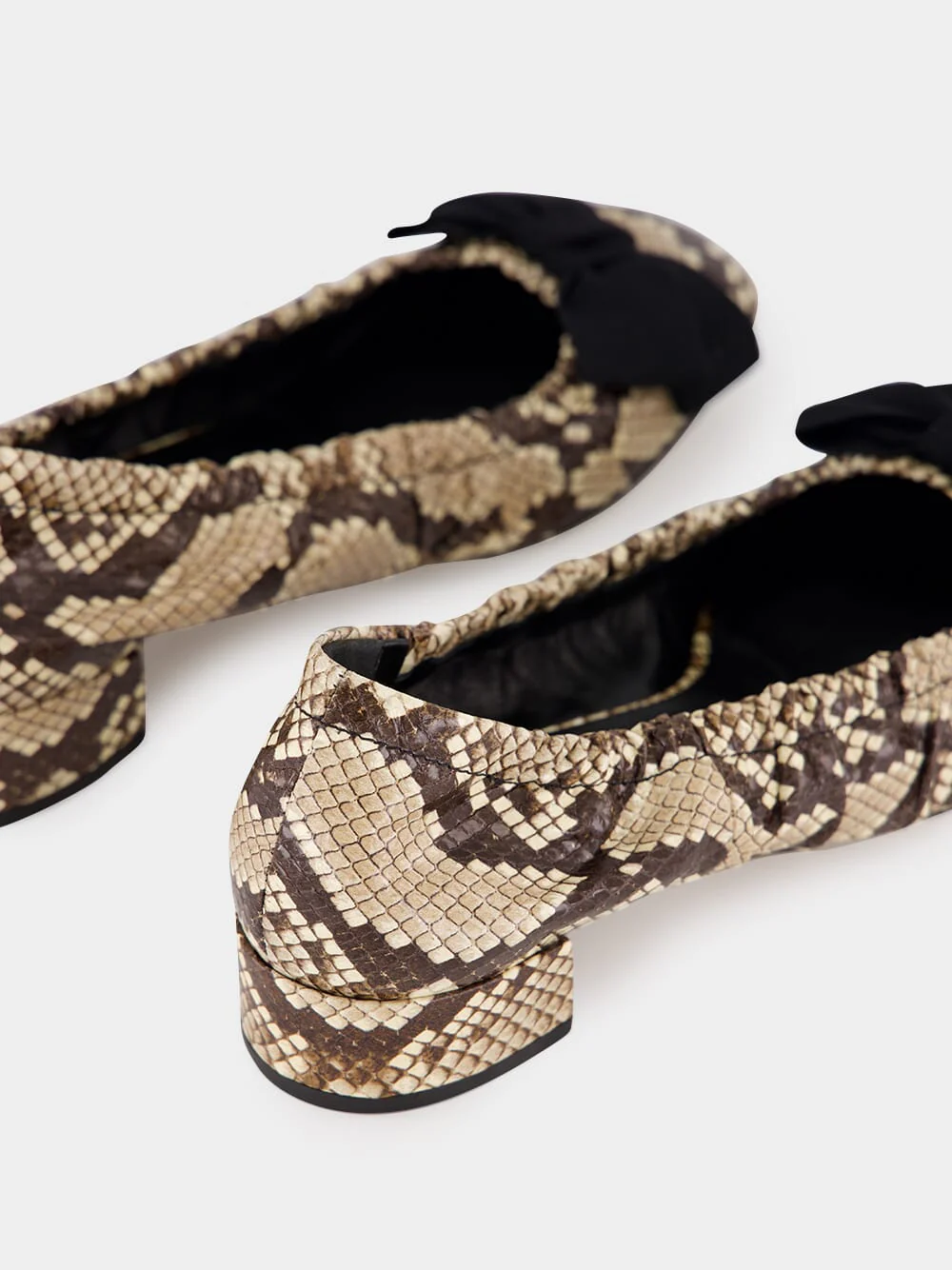 Snakeskin Heeled Ballet Flats with Bow - Image 6