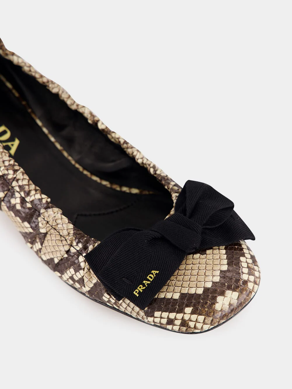 Snakeskin Heeled Ballet Flats with Bow - Image 7