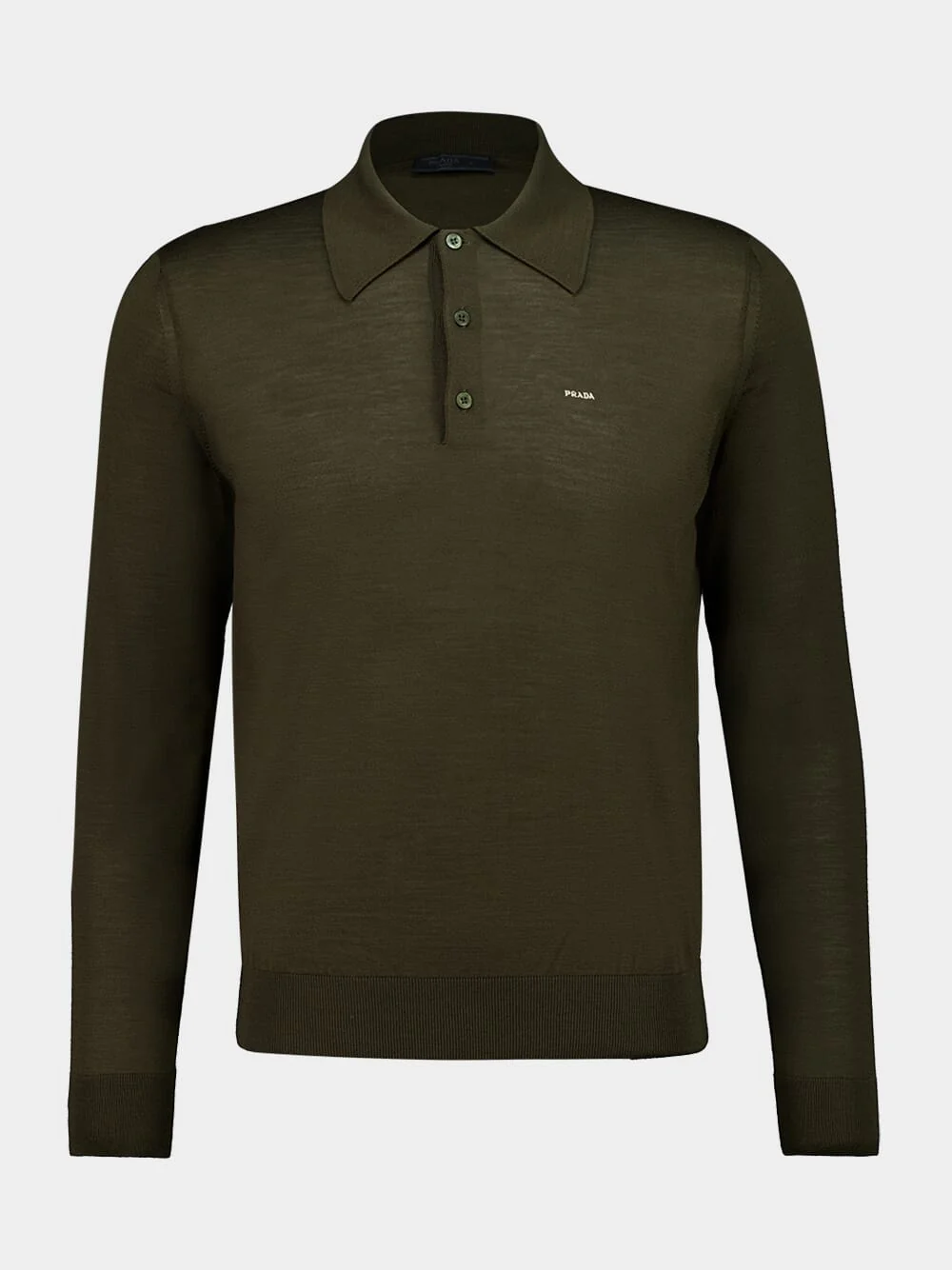 Superfine Wool Military Green Long-Sleeve Polo
