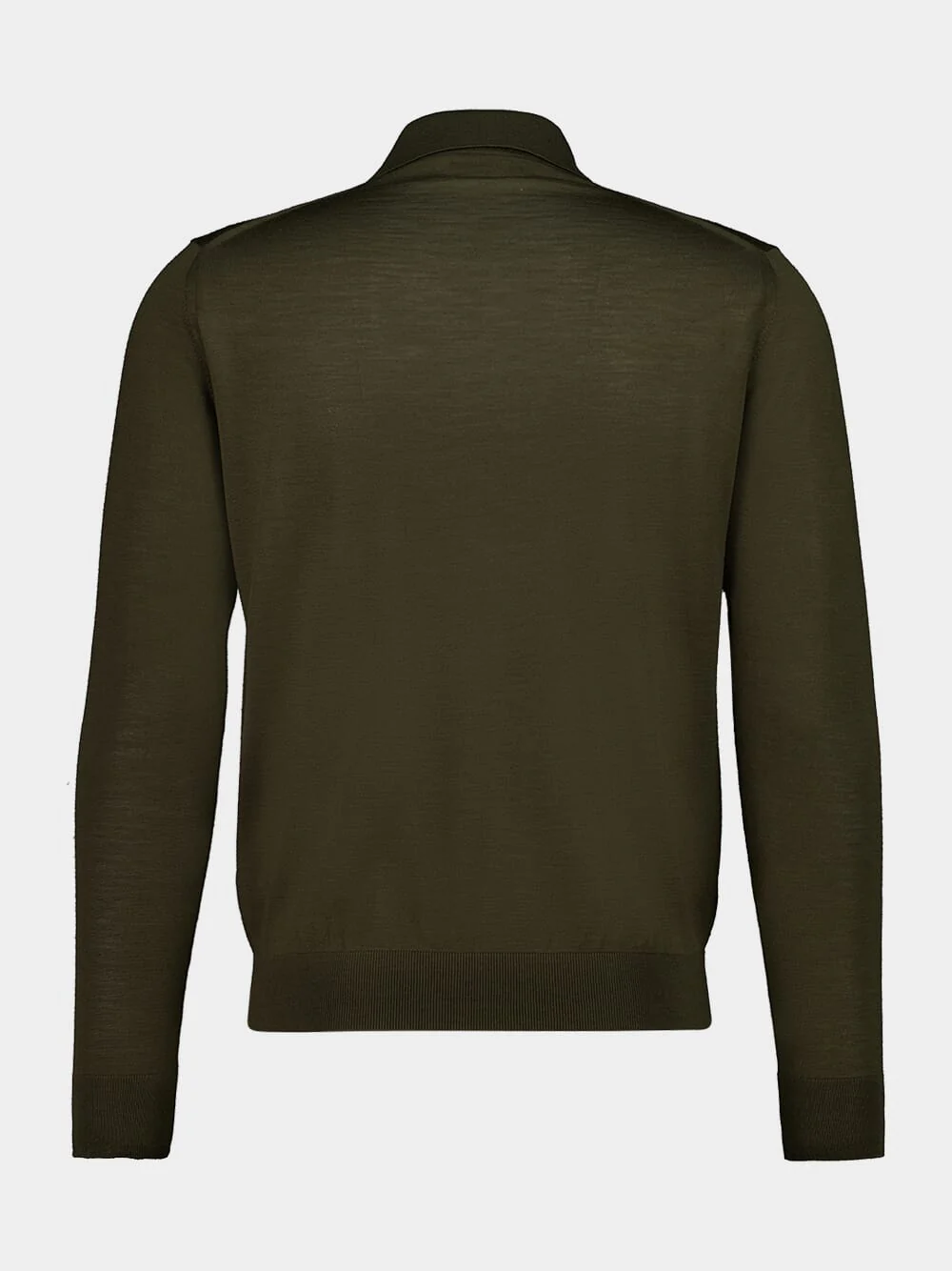 Superfine Wool Military Green Long-Sleeve Polo - Image 3