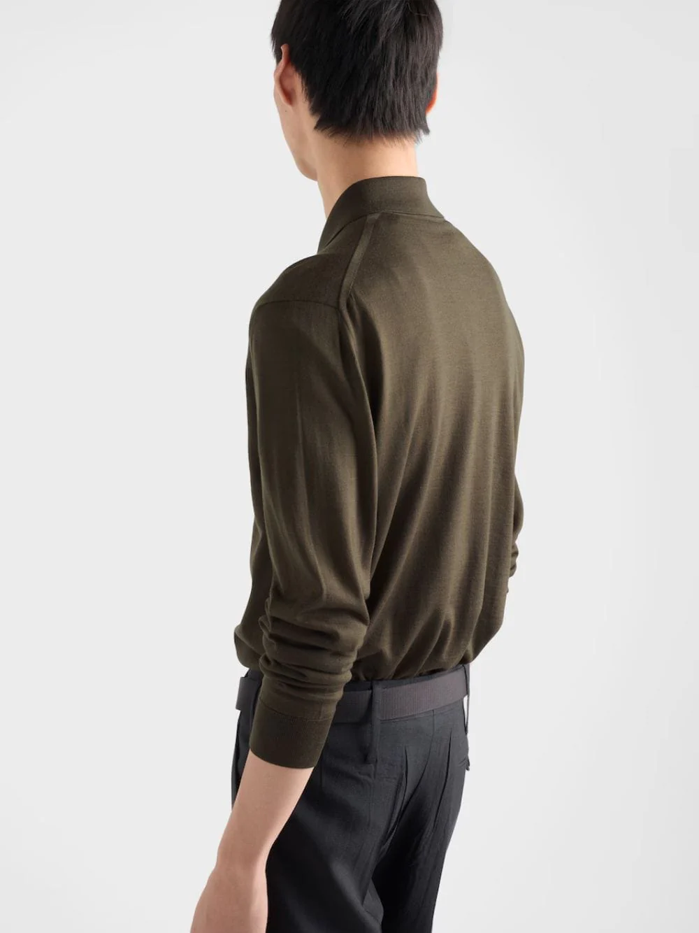 Superfine Wool Military Green Long-Sleeve Polo - Image 4