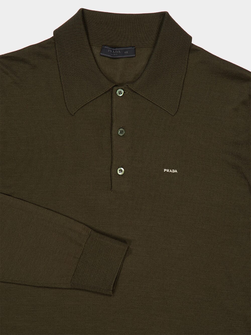 Superfine Wool Military Green Long-Sleeve Polo - Image 5