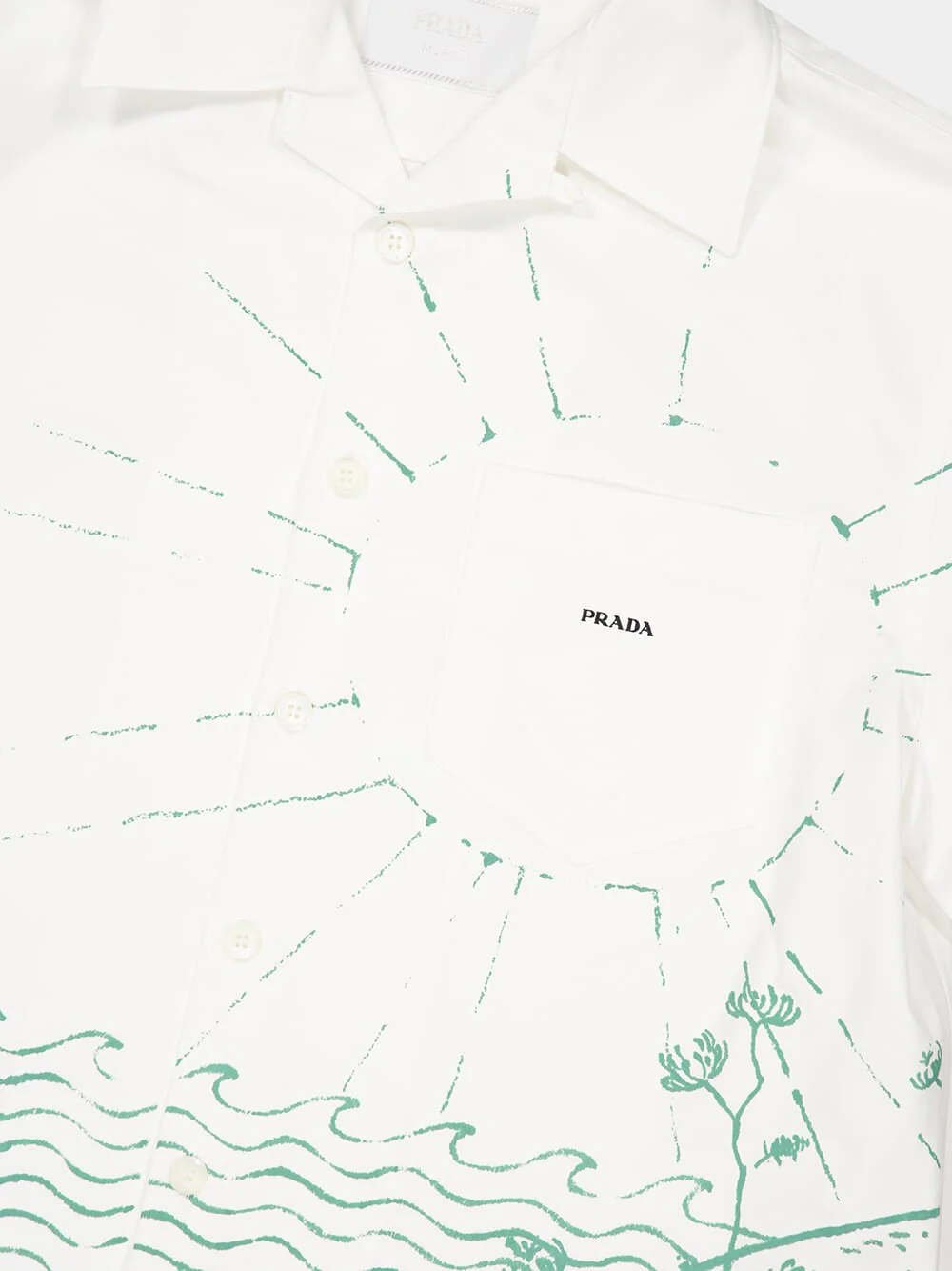 White and Green Printed Cotton Bowling Shirt - Image 3