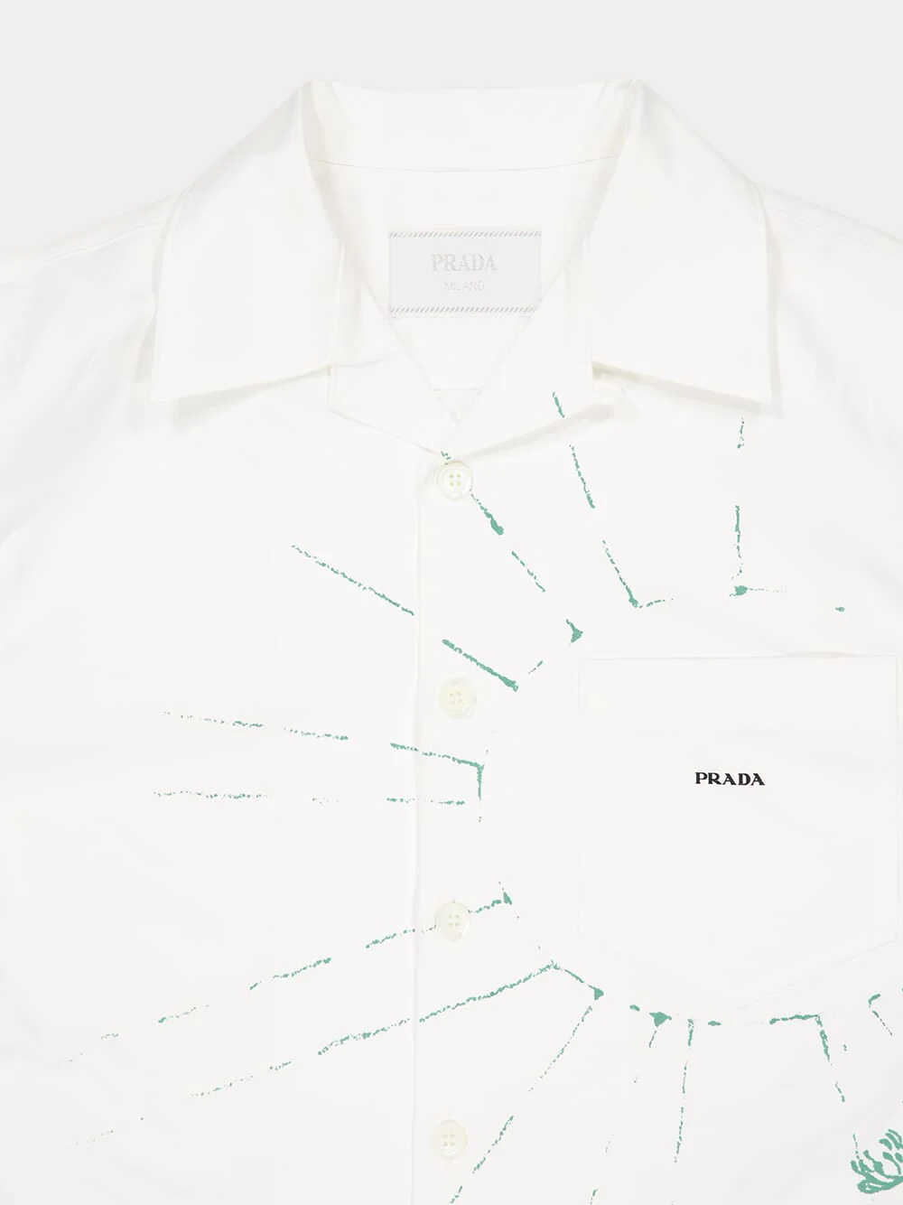 White and Green Printed Cotton Bowling Shirt - Image 4