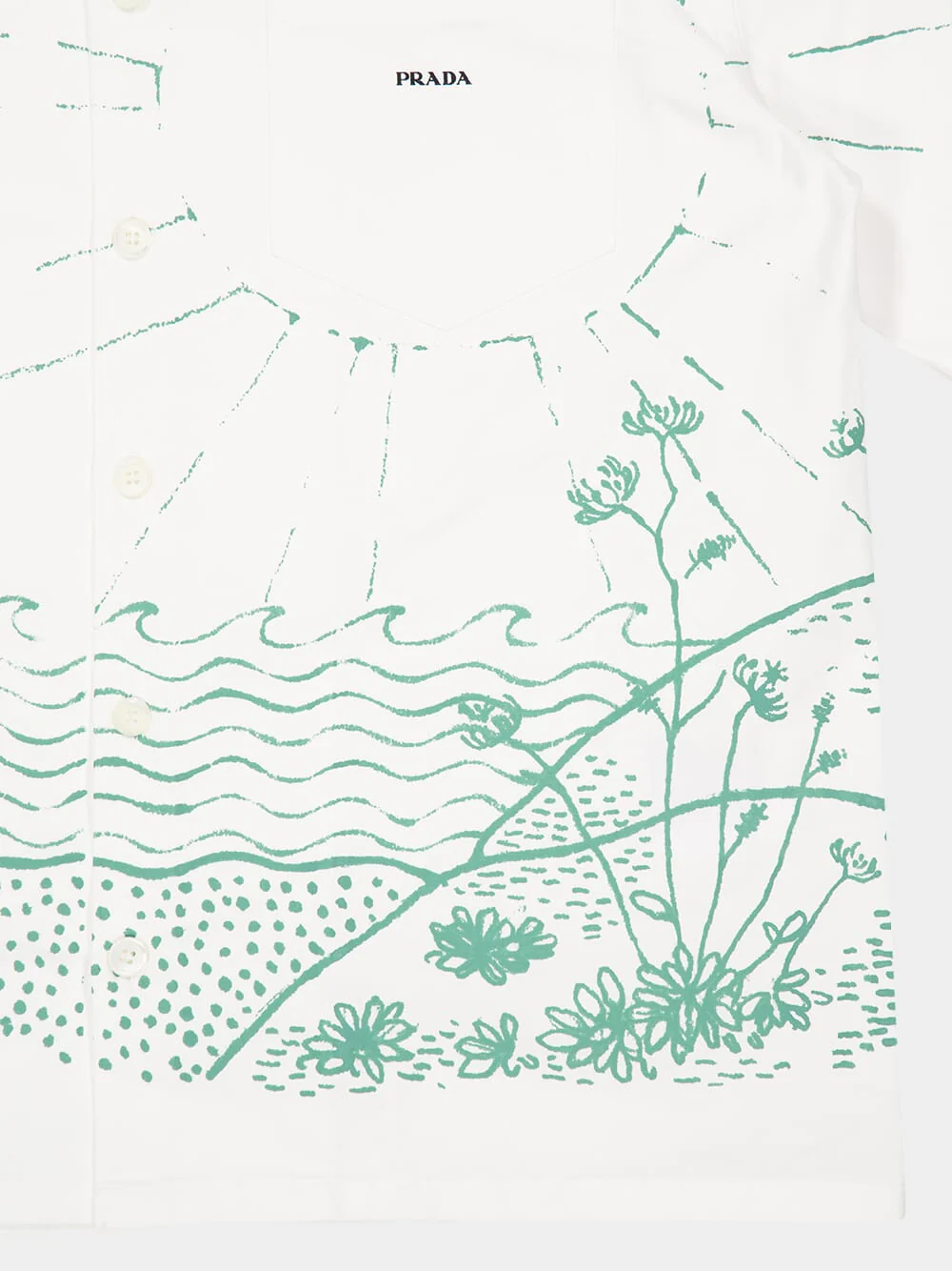 White and Green Printed Cotton Bowling Shirt - Image 5