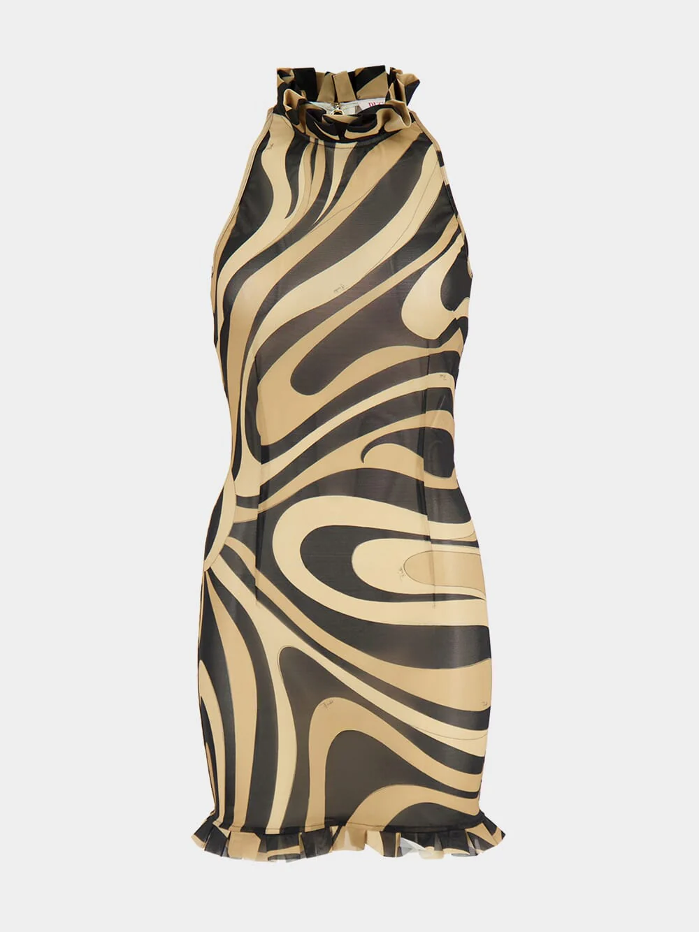 Beige and Black Marmo Ruffle Mini Dress