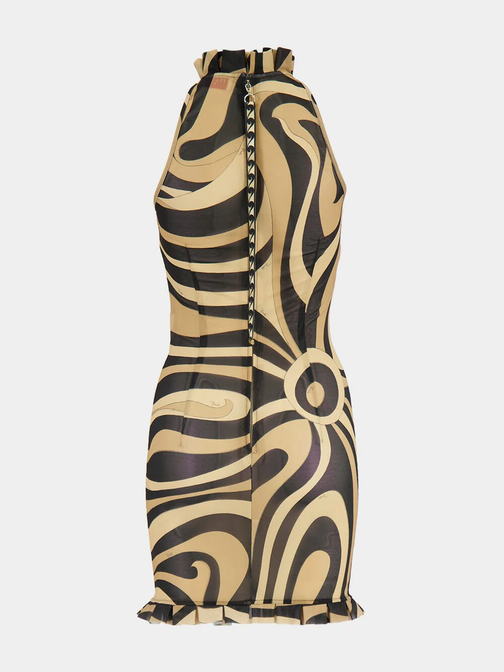 Beige and Black Marmo Ruffle Mini Dress - Image 3