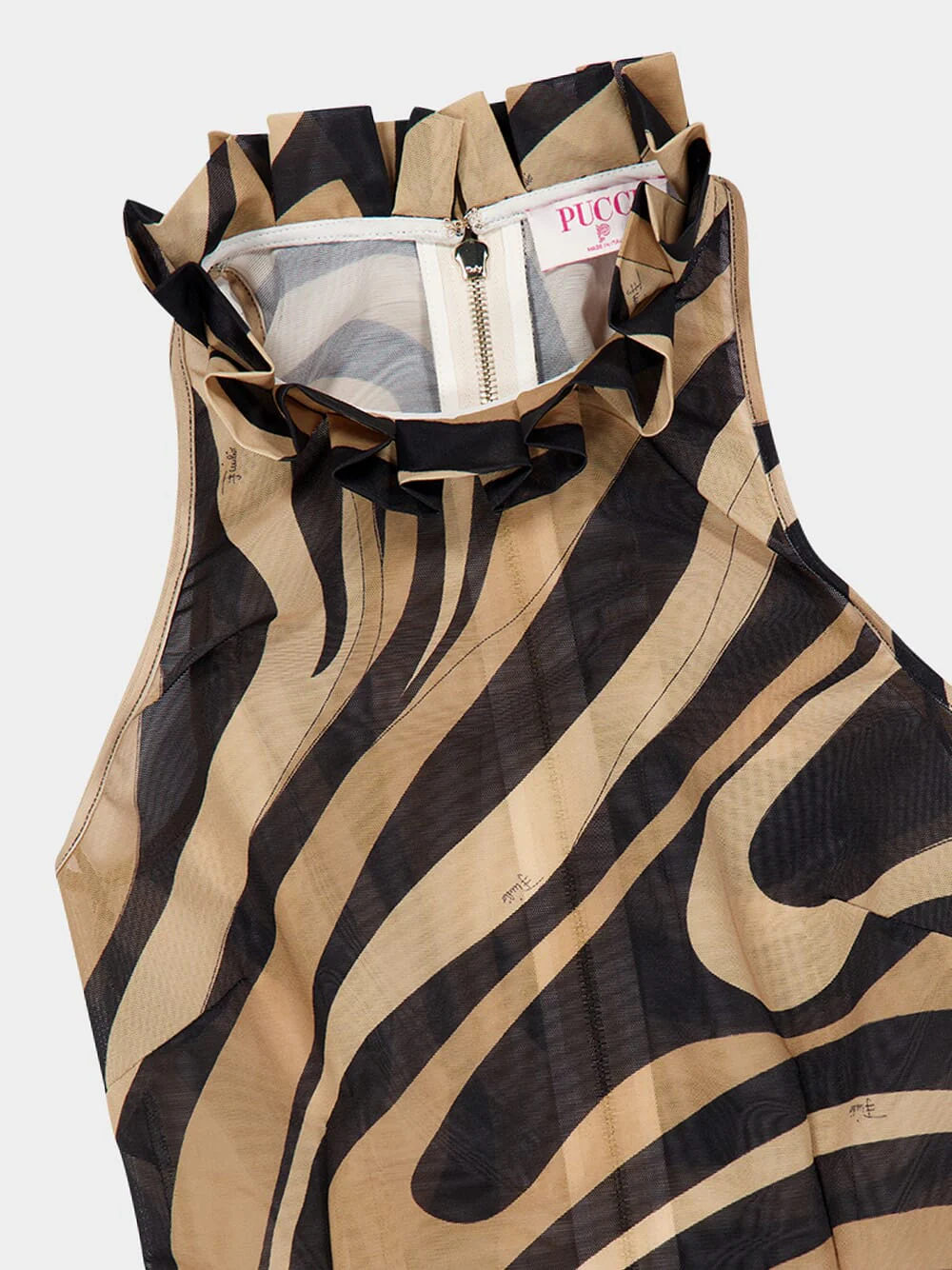 Beige and Black Marmo Ruffle Mini Dress - Image 5