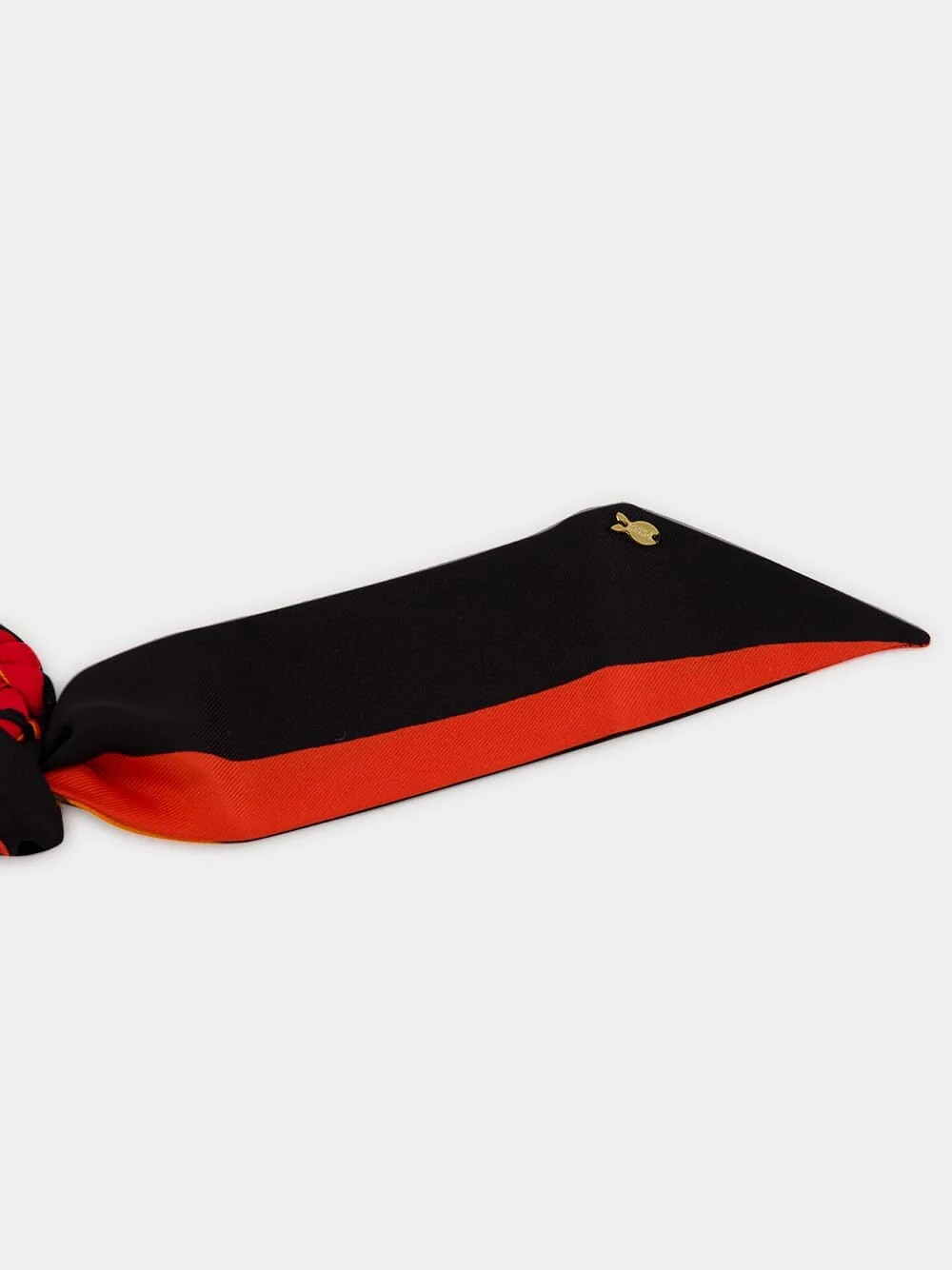 Black and Orange Silk Hair Tie with Foulard - Image 3