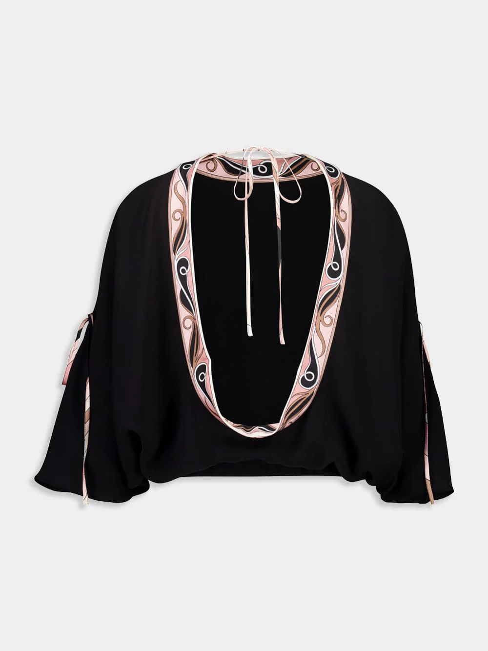 Black Cape Blouse with Printed Details - Image 2