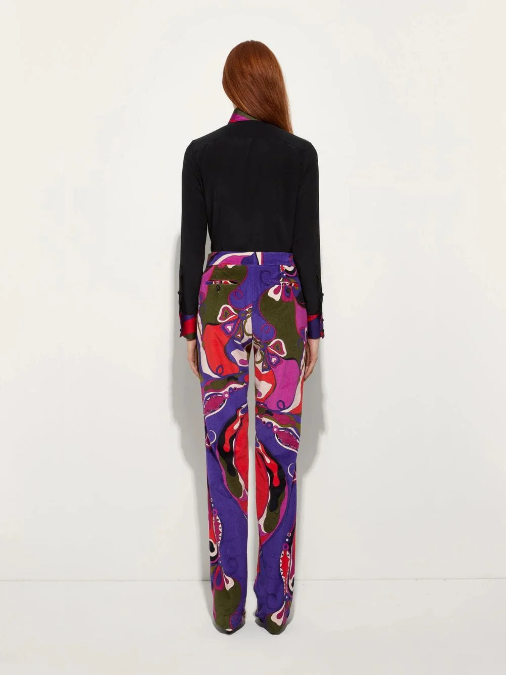 Black Silk Shirt with Printed Collar and Cuffs - Image 3