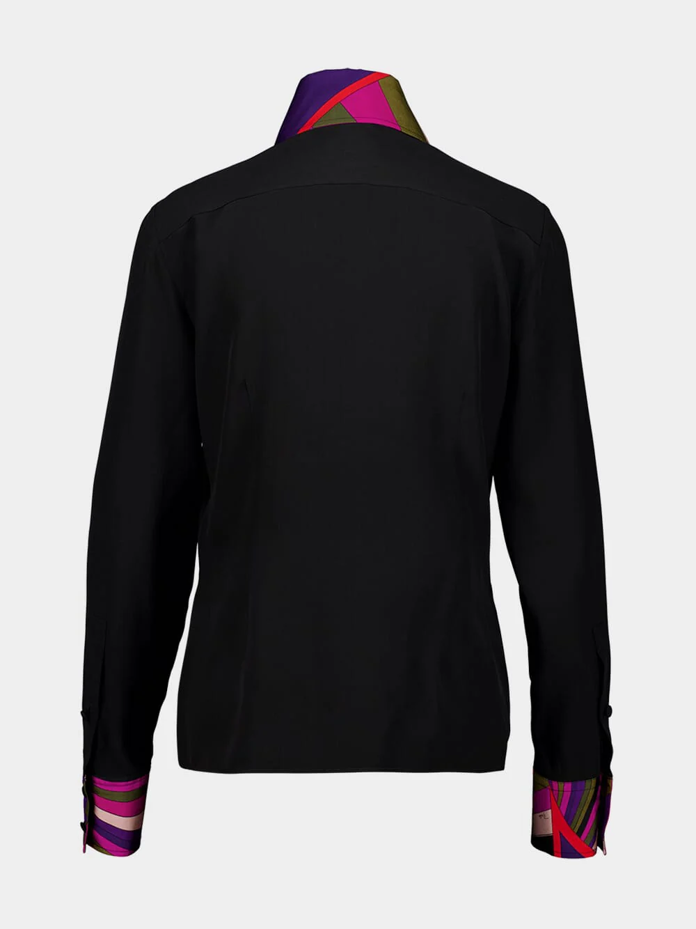 Black Silk Shirt with Printed Collar and Cuffs - Image 4