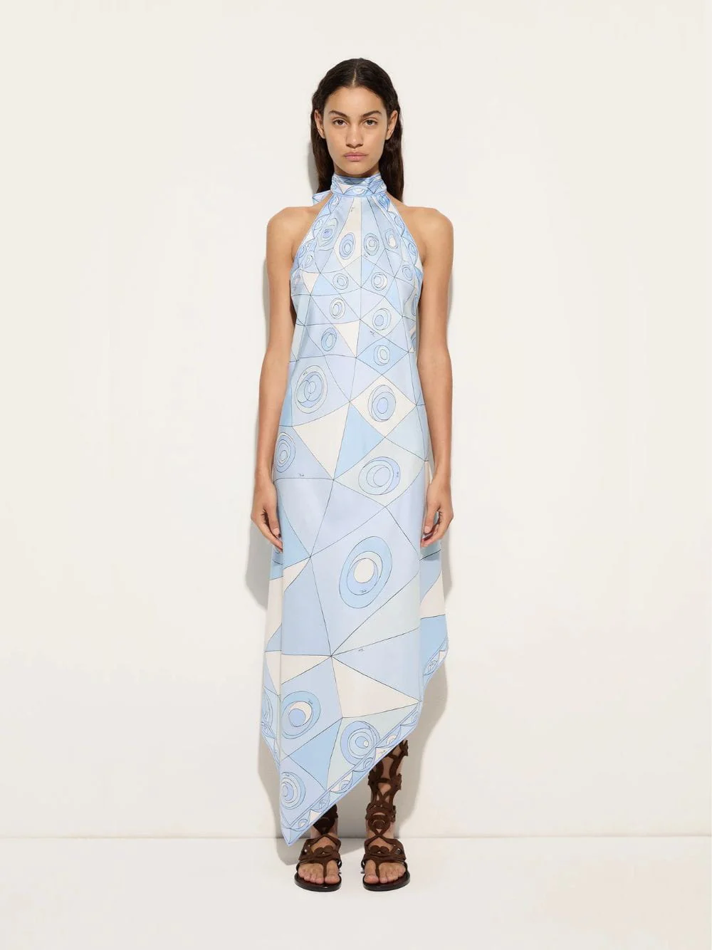 Pale Blue Occhi Print Silk Dress