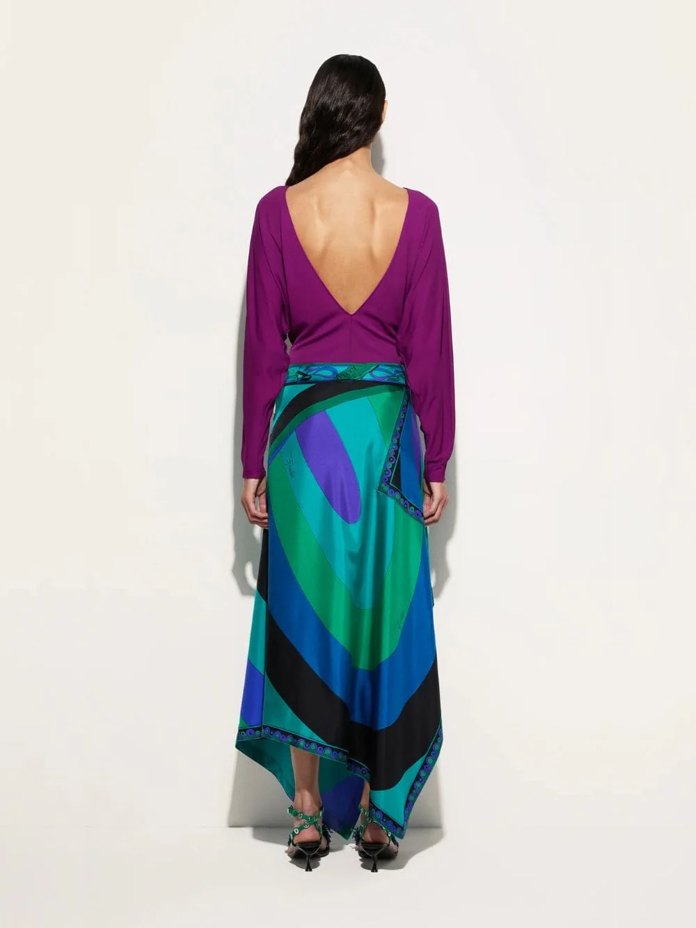 Emerald Maxi Skirt with Asymmetric Hem - Image 4