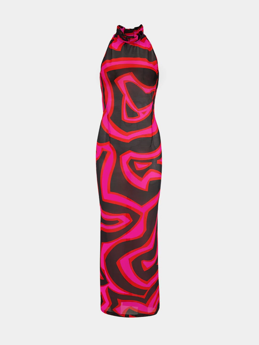 Fuchsia and Black Labirinto Print Maxi Dress
