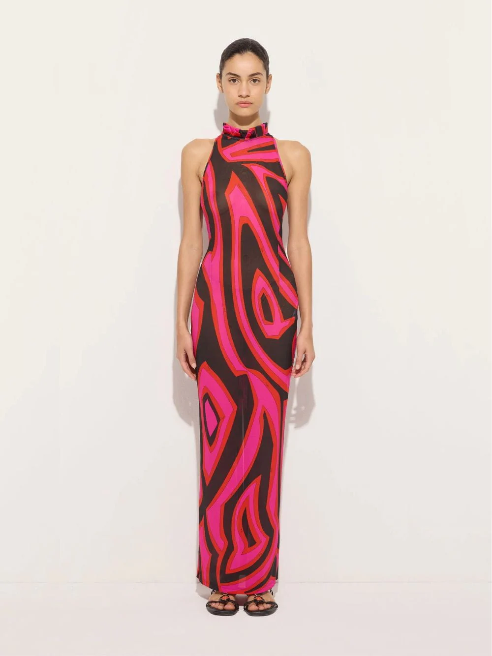 Fuchsia and Black Labirinto Print Maxi Dress - Image 2