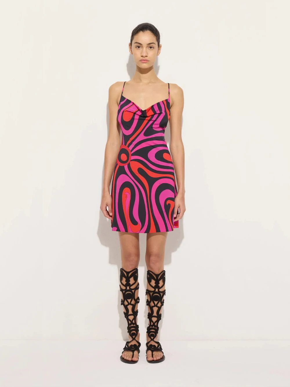 Fuchsia and Black Marmo Print Mini Dress