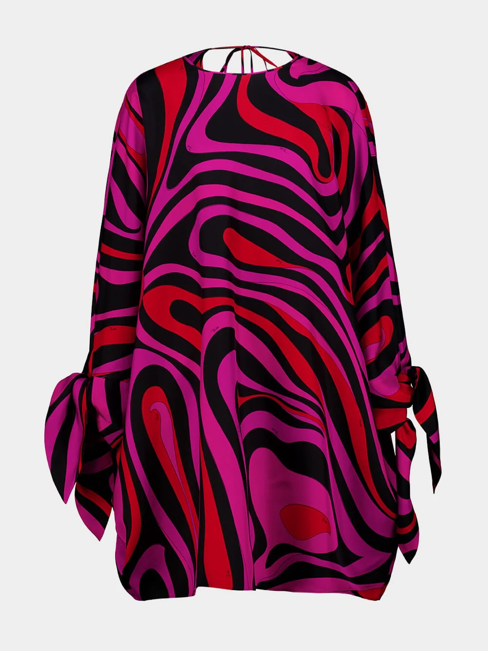 Fuchsia and Black Marmo Silk Kaftan