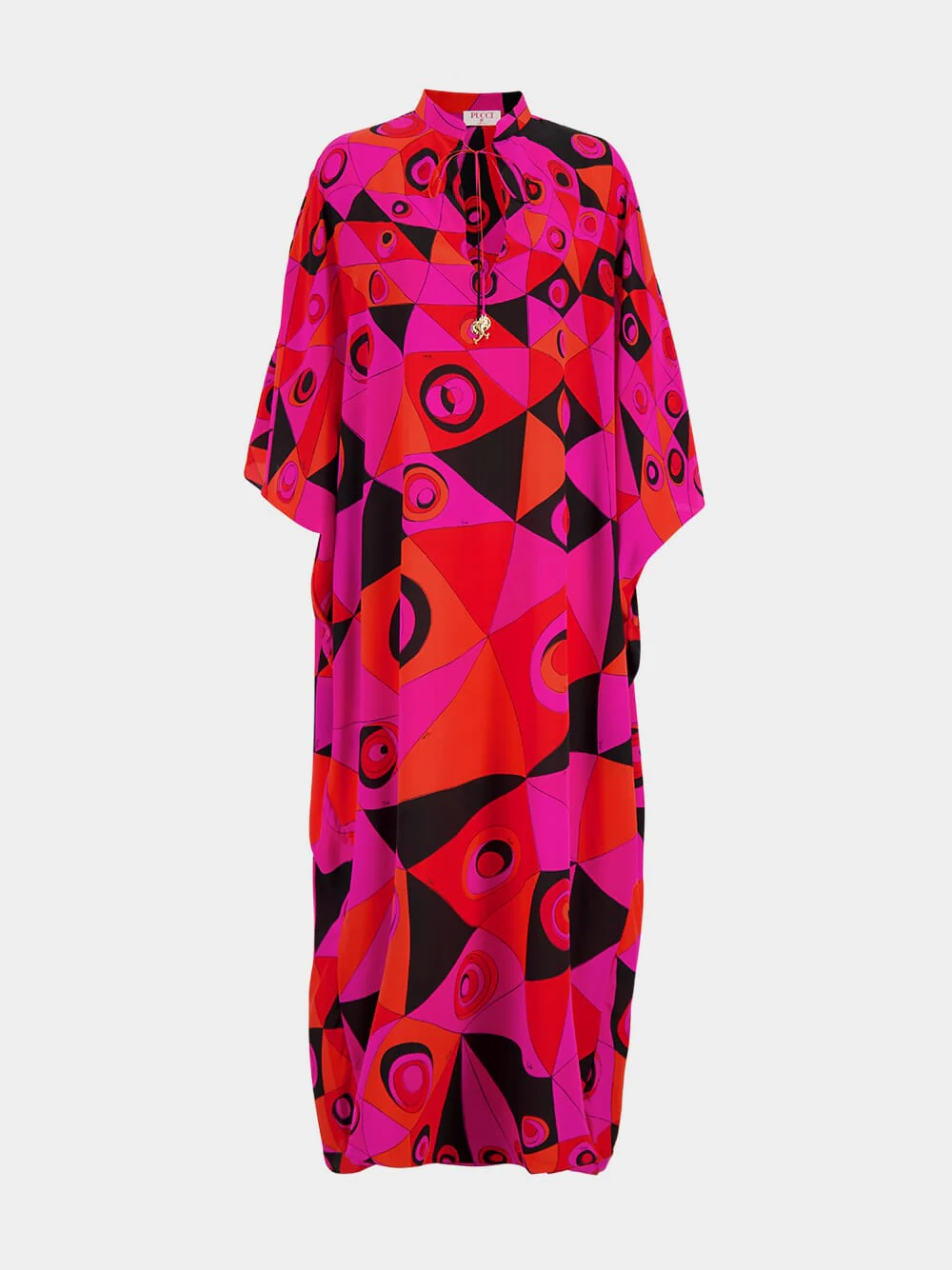 Fuchsia and Black Occhi Print Silk Kaftan - Image 2