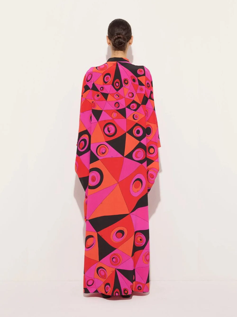 Fuchsia and Black Occhi Print Silk Kaftan - Image 3