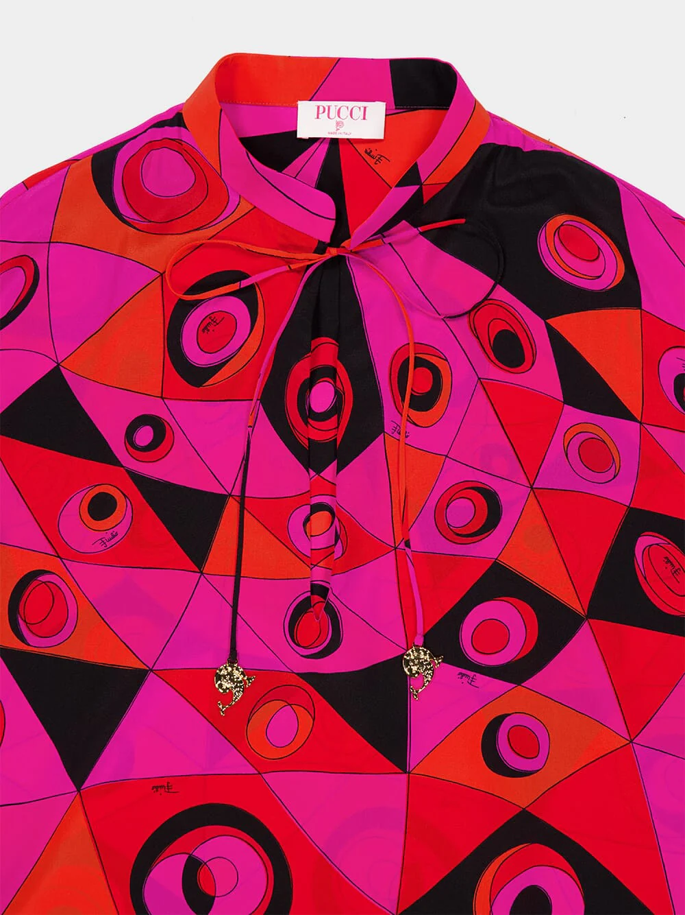 Fuchsia and Black Occhi Print Silk Kaftan - Image 5