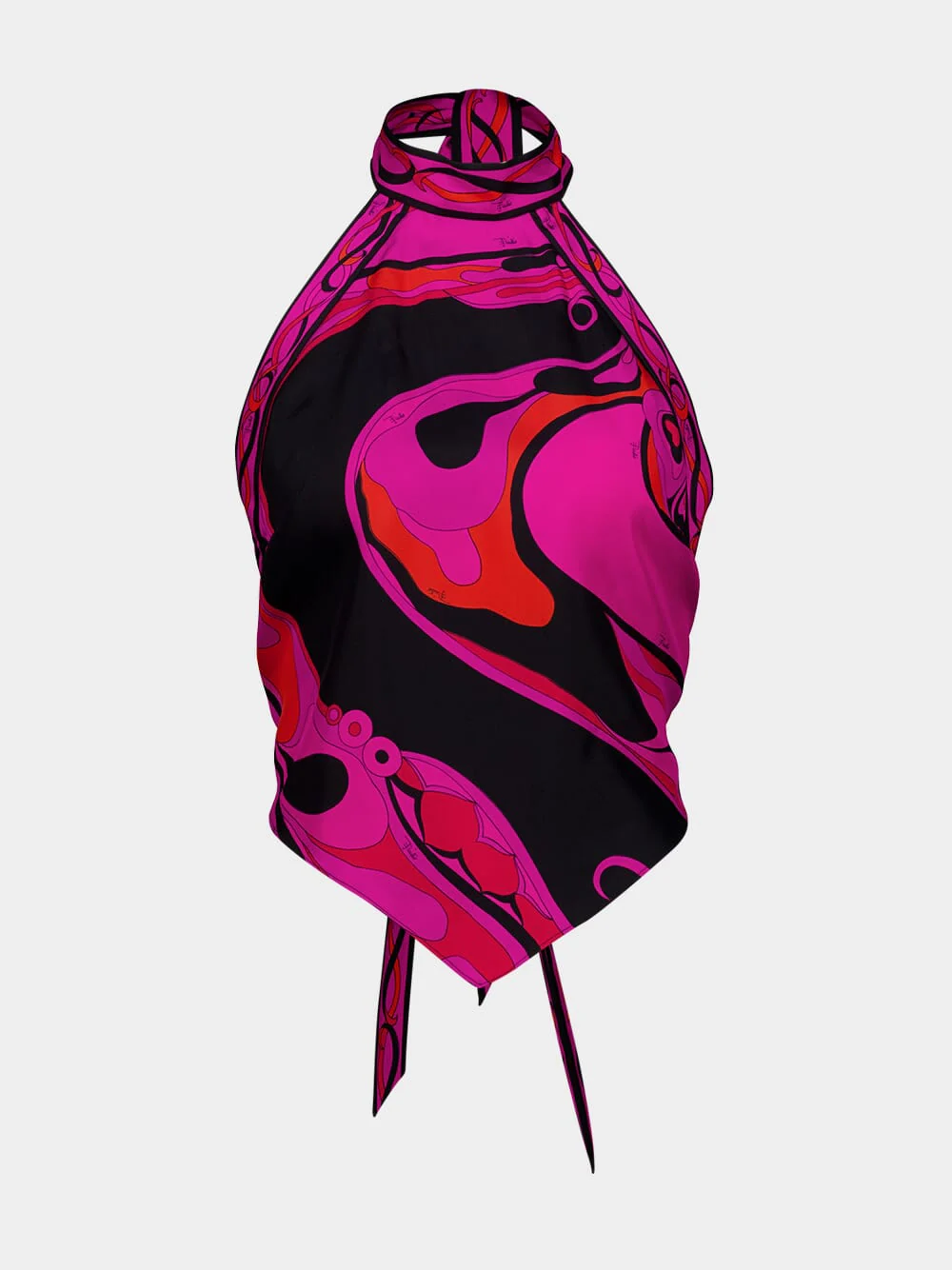Fuchsia and Black Orchidee Silk Halter Top