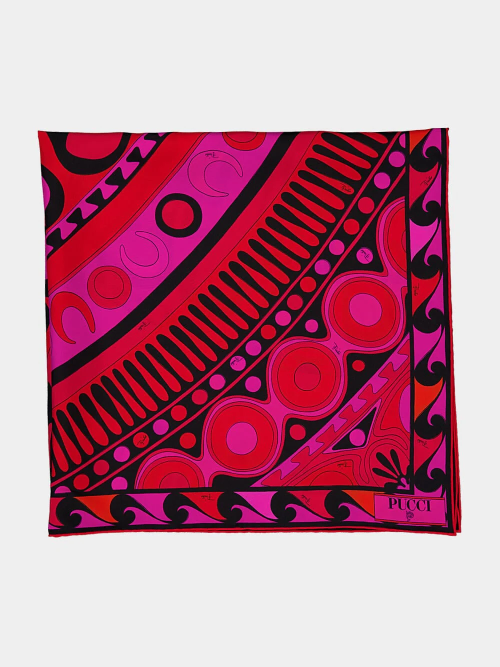 Fuchsia and Black Soleil Print Silk Carré - Image 3