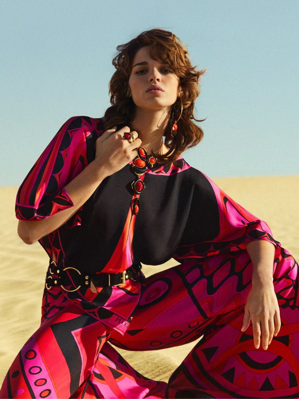 Fuchsia and Black Vivara Silk Palazzo Pants