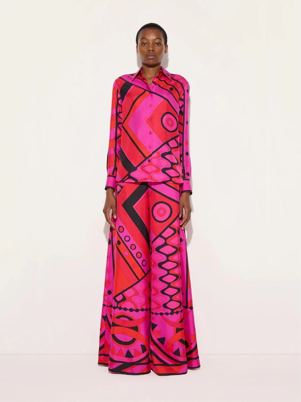 Fuchsia and Black Vivara Silk Palazzo Pants - Image 3