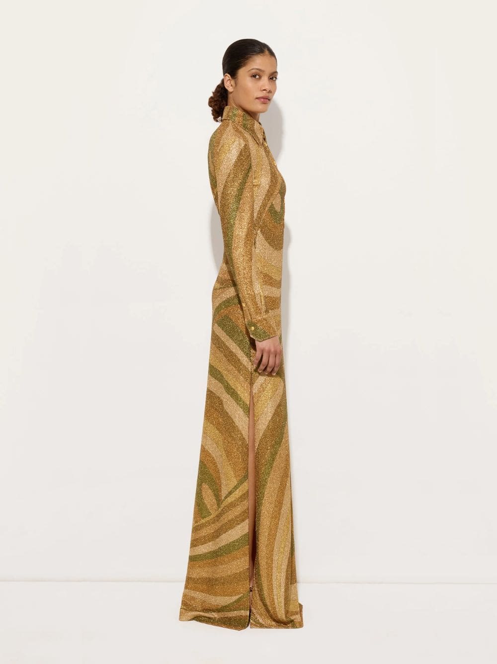 Gold Iride Print Jersey Lamé Dress - Image 5