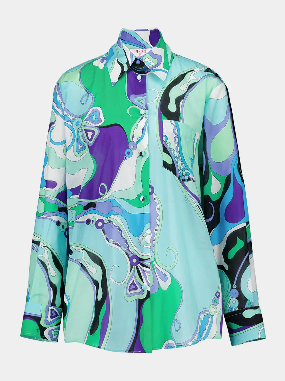 Green and Emerald Orchidee Cotton Shirt