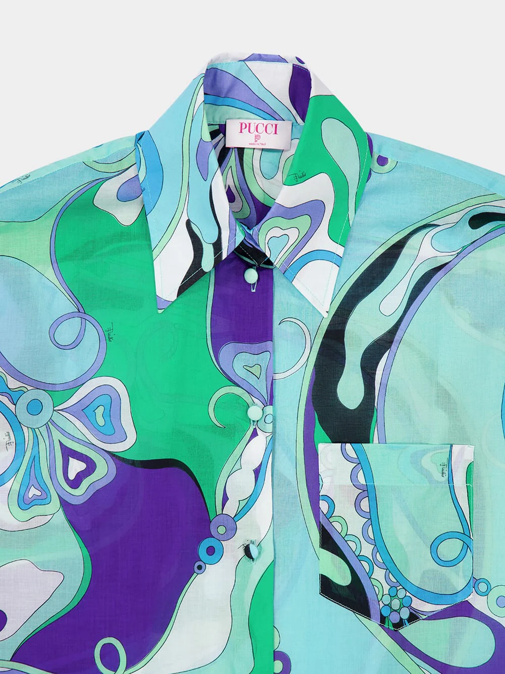 Green and Emerald Orchidee Cotton Shirt - Image 3