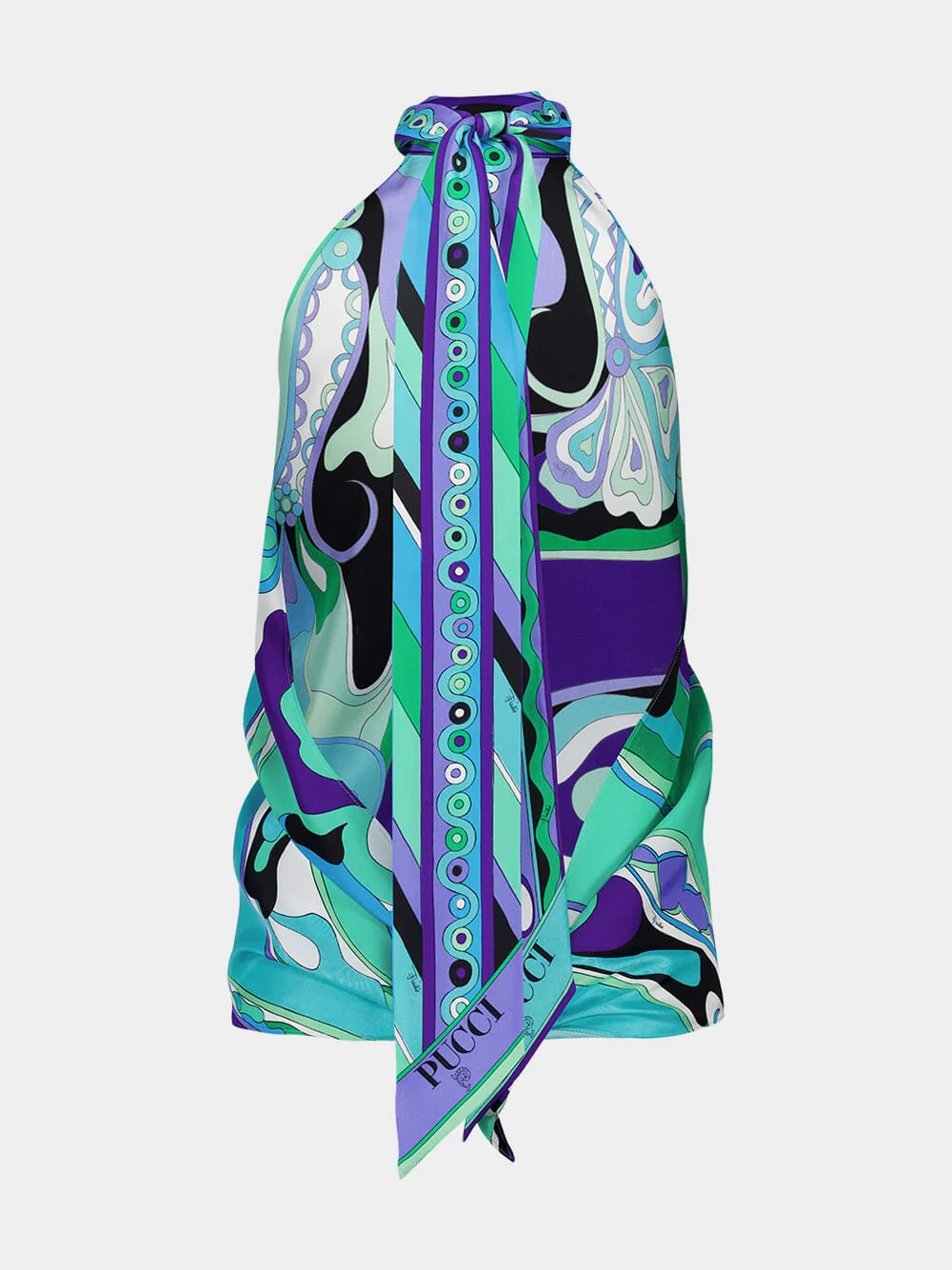 Green and Lilac Halter Silk Twill Top - Image 2