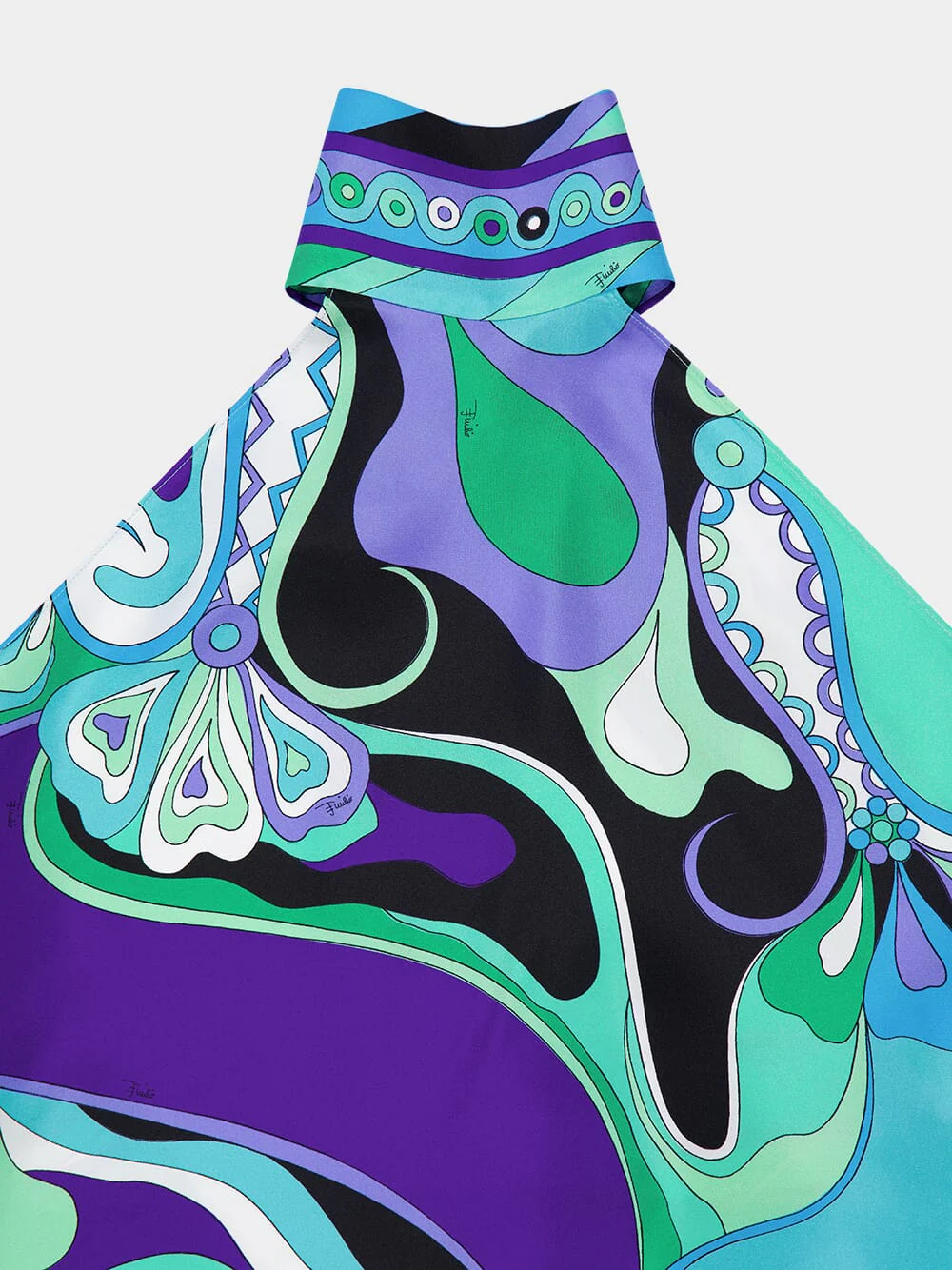 Green and Lilac Halter Silk Twill Top - Image 3