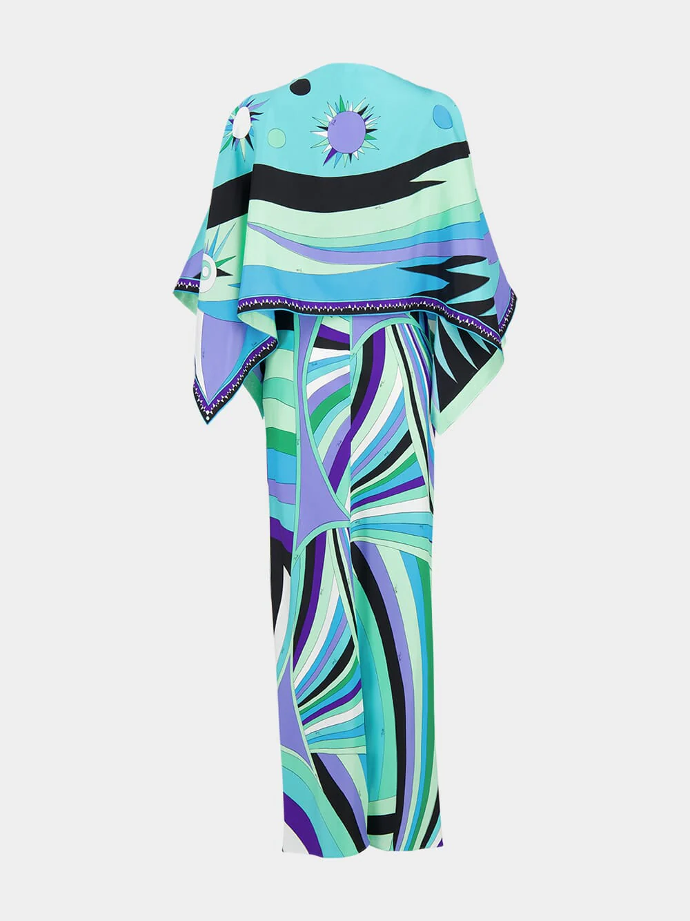 Green and Lilac Iride Print Cape Long Dress - Image 3