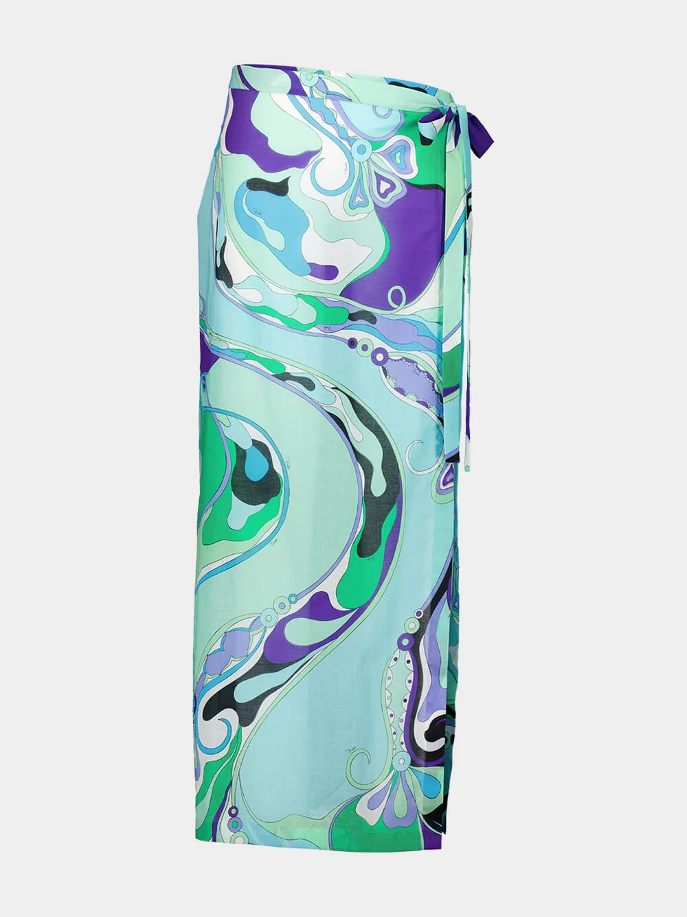 Green and Lilac Orchidee-Print Cotton Wrap Skirt