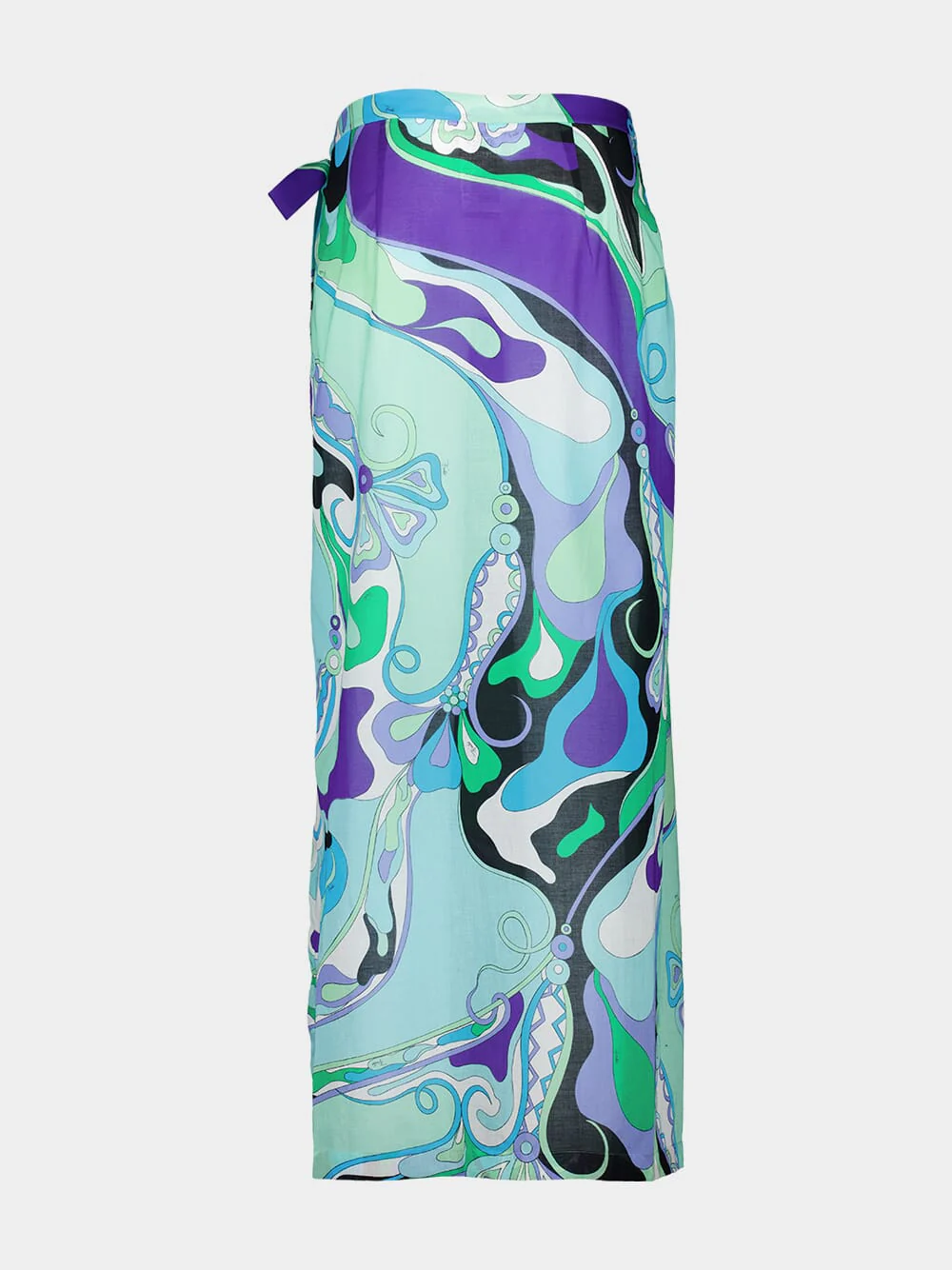 Green and Lilac Orchidee-Print Cotton Wrap Skirt - Image 2