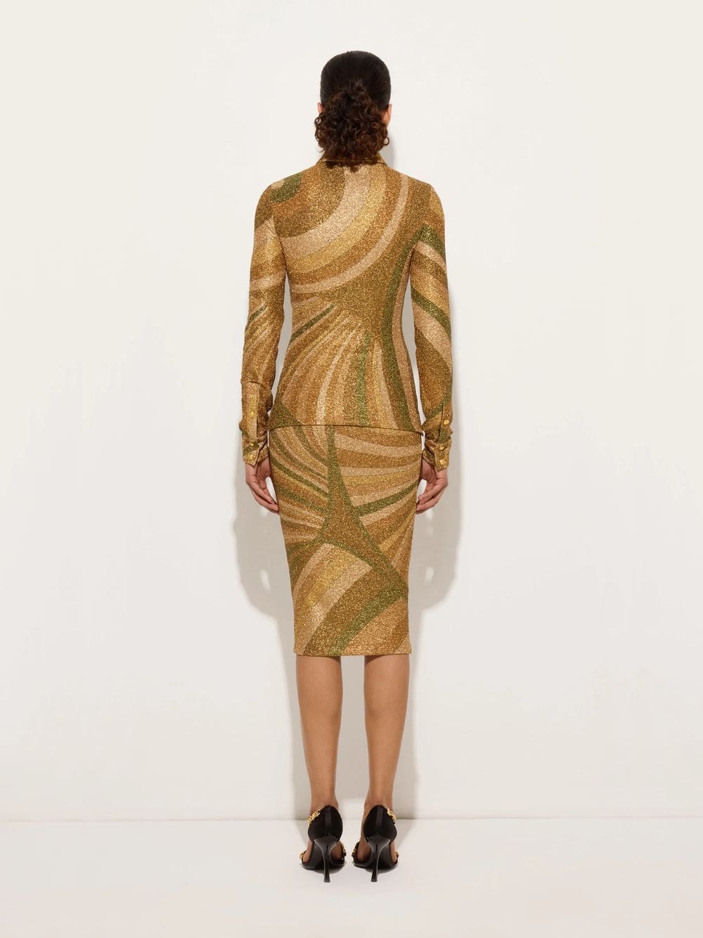 Iride Print Gold Lamé Jersey Polo Top - Image 3