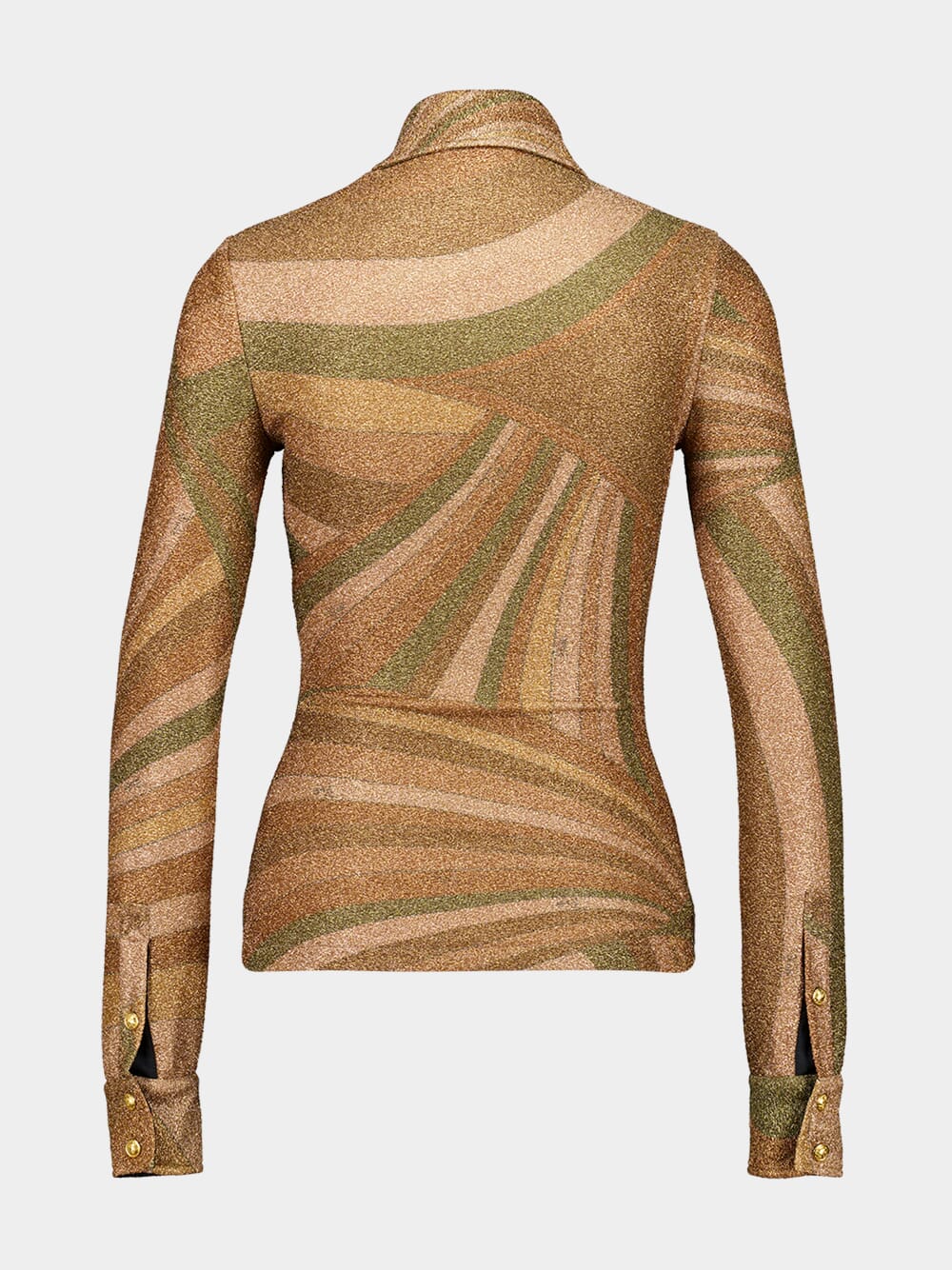 Iride Print Gold Lamé Jersey Polo Top - Image 4