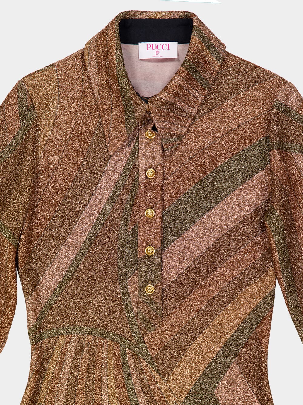 Iride Print Gold Lamé Jersey Polo Top - Image 5