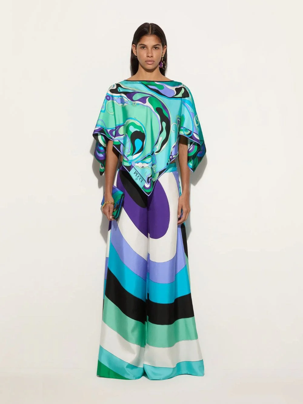 Iride Print Silk Wide-Leg Trousers