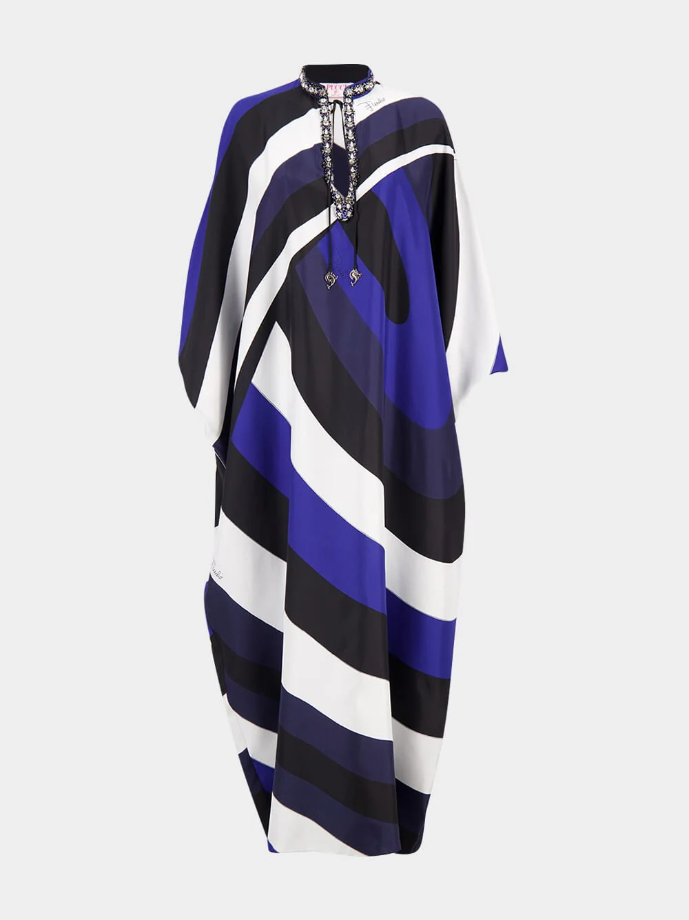Iris Print Silk Kaftan Dress - Image 2