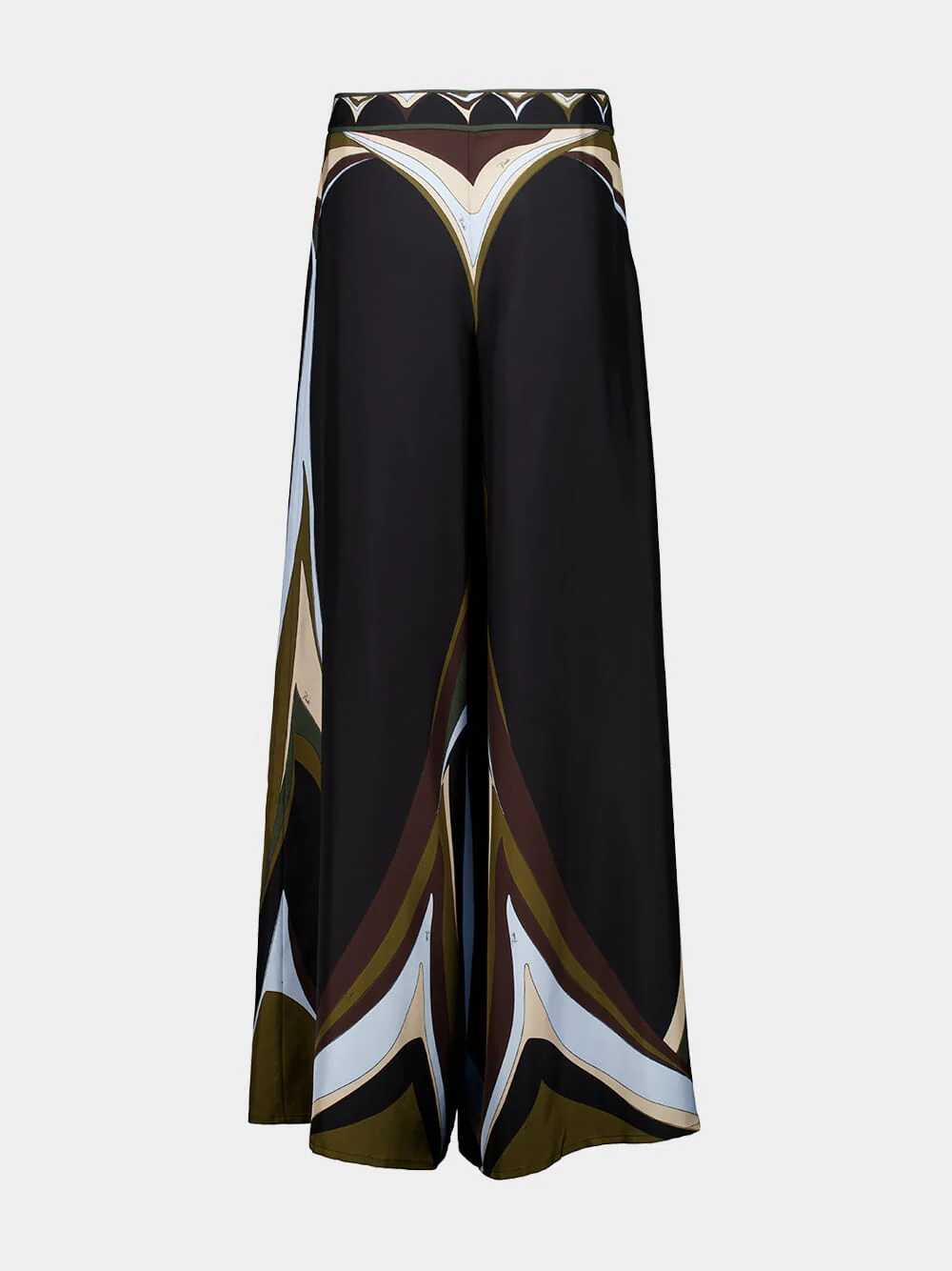 Khaki and Blue Fari Print Silk Palazzo Pants