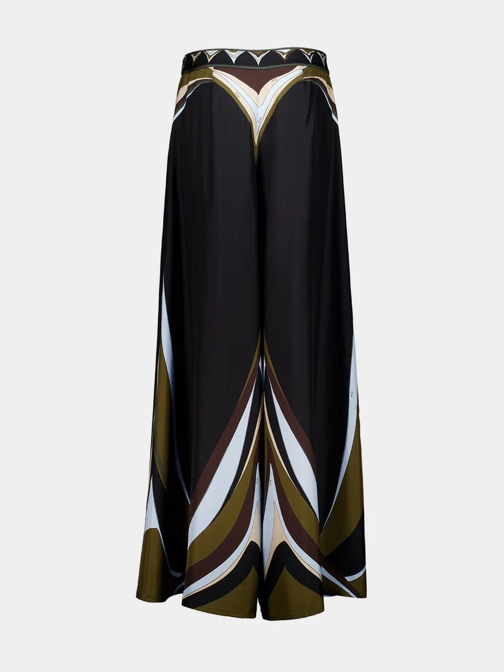 Khaki and Blue Fari Print Silk Palazzo Pants - Image 3