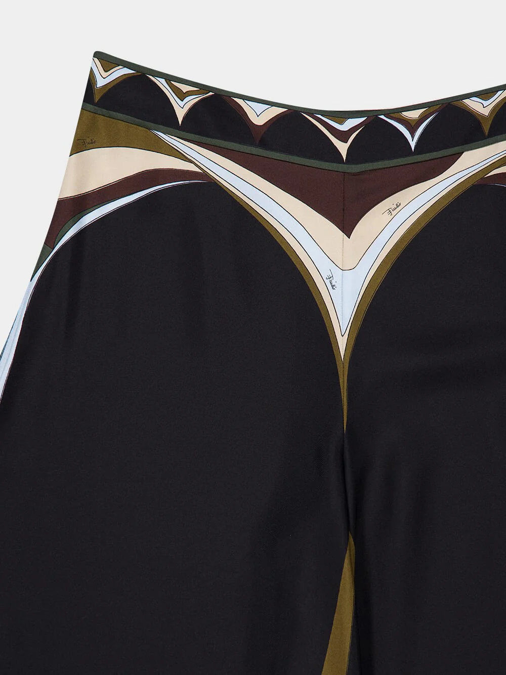 Khaki and Blue Fari Print Silk Palazzo Pants - Image 5