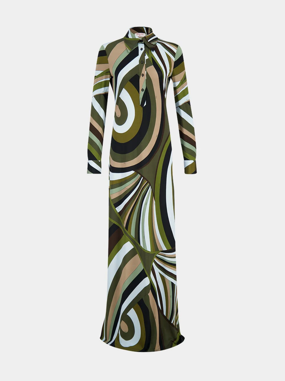 Khaki and Blue Iride Print Chemisier Dress