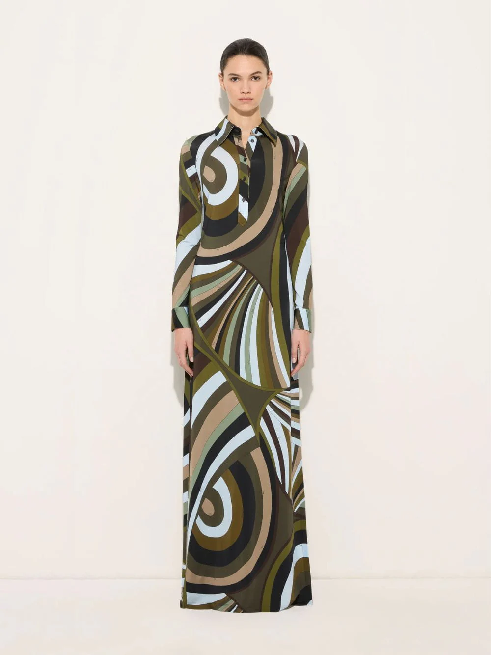 Khaki and Blue Iride Print Chemisier Dress - Image 2