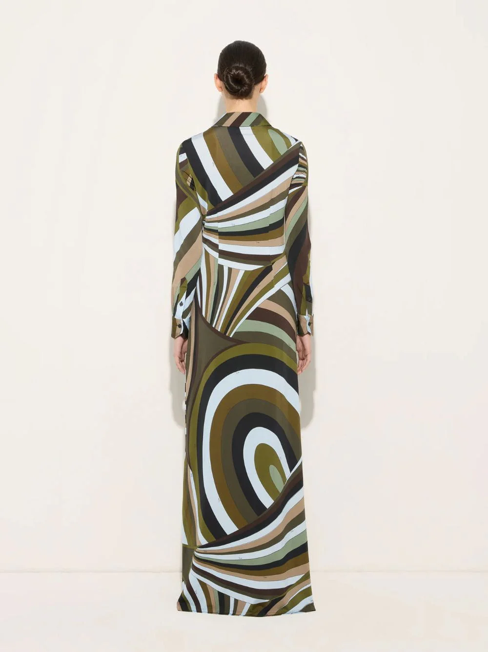 Khaki and Blue Iride Print Chemisier Dress - Image 4