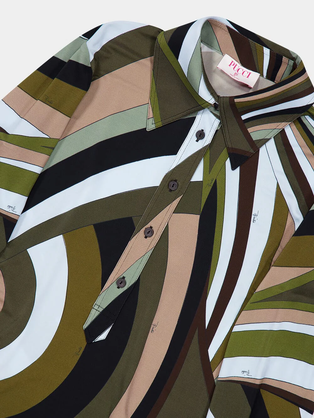 Khaki and Blue Iride Print Chemisier Dress - Image 5