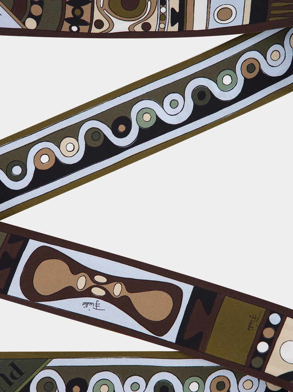 Khaki and Blue Mixed Print Silk Twill Bandeau Scarf - Image 2